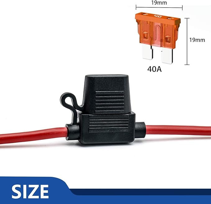 10 AWG Inline Fuse Holder - 12 Volts Fuse Holder for 40A Blade Fuse (6 Pack)