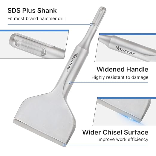 SDS Plus Chisel Bit, 3 Inches Wide Tile & Thinset Scaling Straight Chisel for Hammer Drill, 40Crmo Material Floor Scraper for Concrete & Tile Removal 160 x 75 mm (6.3" x 3")