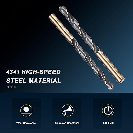 PATIKIL 10mm Drill Bit, Jobber Straight Shank 4341 High-Speed Steel 118째 Black and Gold Finish for Medium-Hard Metal Steel Acrylic - 5 Pack