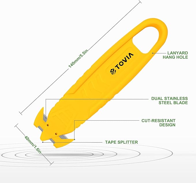 10-Pcs Safety Box Cutter T TOVIA Stainless Steel Concealed Blade Package Opener with Tape Splitter for Cartons, Cardboard, Wrap, Straps, Film
