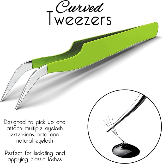 SIVOTE Lash Tweezers for Eyelash Extensions, Hand Calibrated Straight & Curved Tip, Pack of 2, Green