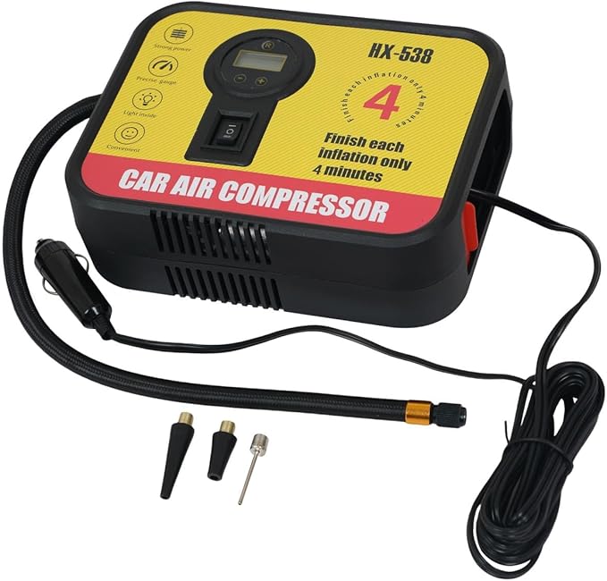 Portable Tire Inflator Air Compressor Pump Pressure with Digital Screen and LED Light Vent 竊똏reset tire pressure for Car Motorcycle Bike Ball DC 12V Fast Inflation