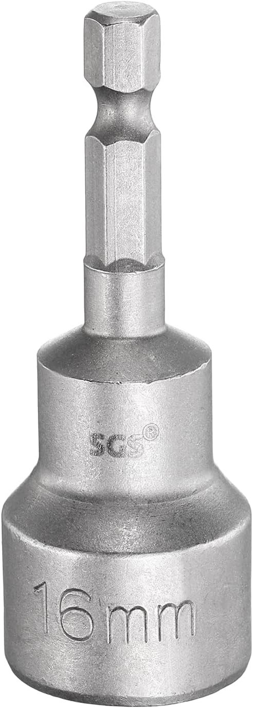 HARFINGTON Nut Driver Drill Bit 16mm Metric Socket 1/4" Hex Shank 2.56" (65mm) Long Magnetic 6-Point Sockets Quick Change CR-V Steel Bolt Setters for Power Drill Drivers
