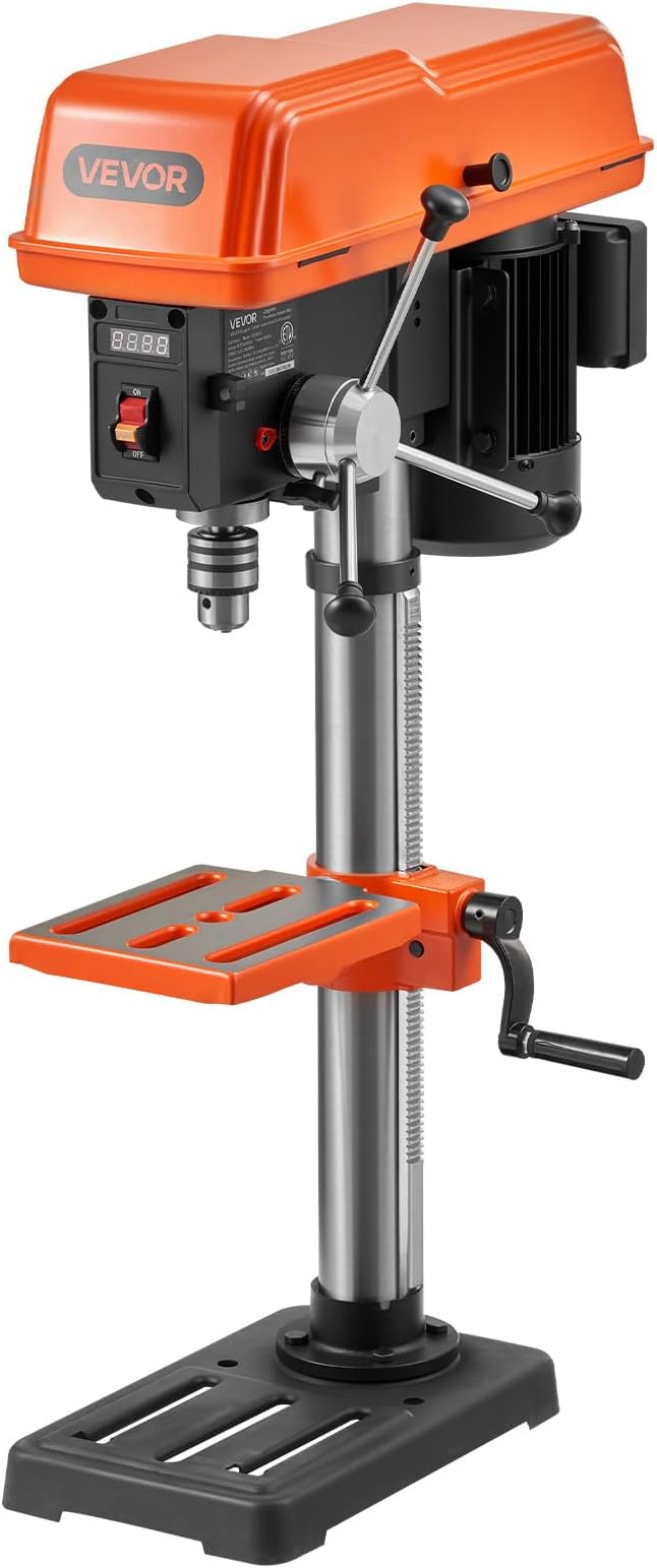 VEVOR 10-Inch Benchtop Drill Press, 5 Amp, 0.8 HP 600W Bench Drill Press, 530-3140 RPM Variable Speed, 0-45째 Tilting Worktable, with Laser and LED Work Light, Tabletop Drilling Machine, for Wood Metal