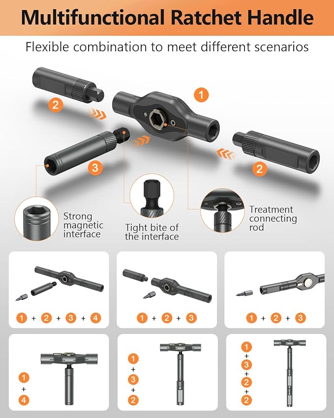 AMIR 42 in 1 Magnetic Screwdriver Set, Ratchet Screwdriver Set with Multi Bit, DIY Repair Tool Kit with Versatile T Handle for Furniture, Computer, Bicycle, Electronic Repair