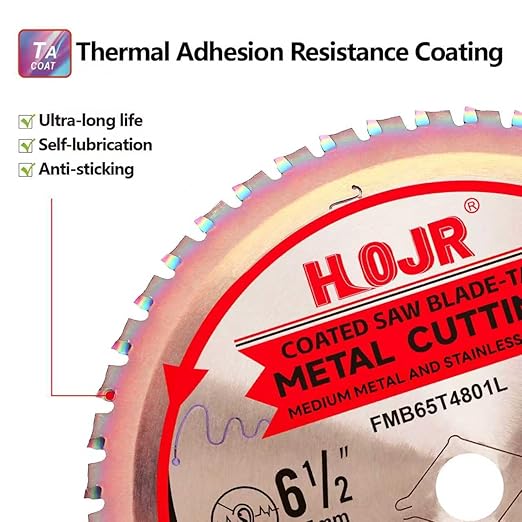 Dia 6-1/2"(165mm) 48-Tooth Arbor 5/8" Metal Cutting Circular Saw Blade, for Steel and Stainless Steel,The Cutting Head Uses a Special Anti-Heat Sticking Coating,FMB 6-1/2 inch 48-Tooth 5/8"-TA