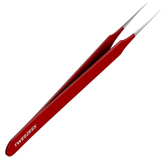 Ingrown Hair Tweezers | Pointed Tip | Red | 2 Pack | Precision Stainless Steel | Extra Sharp and Perfectly Aligned for Ingrown Hair Treatment & Splinter Removal For Men and Women | By Tweezees