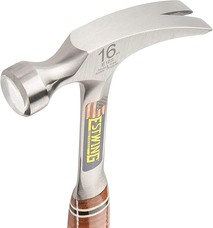 ESTWING Hammer - 16 oz Straight Rip Claw with Smooth Face & Genuine Leather Grip - E16S