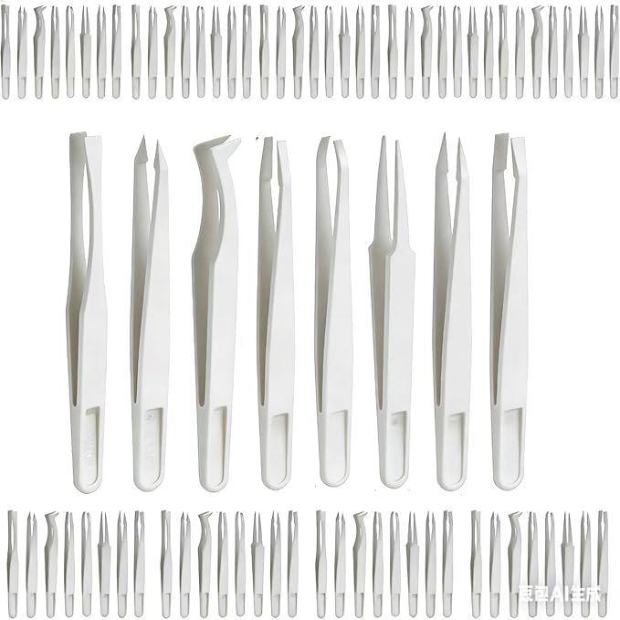 80Pcs（10set） ESD Plastic Tweezers Set Precision Tweezers Set ，Non-magnetic and Anti-Static Carbon fiber Tweezer Kits，for Craft,Electronics Repair,jewelry,Laboratory Work,And Used Etc（White）
