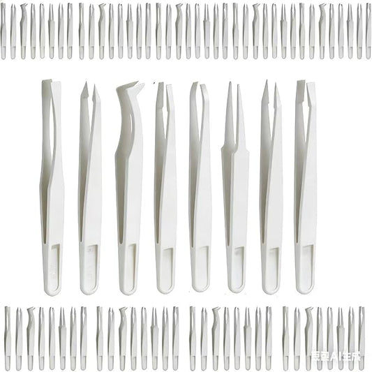 80Pcs（10set） ESD Plastic Tweezers Set Precision Tweezers Set ，Non-magnetic and Anti-Static Carbon fiber Tweezer Kits，for Craft,Electronics Repair,jewelry,Laboratory Work,And Used Etc（White）