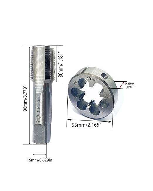 3/4"-14 NPS tap and die, 3/4"-14, 3/4"-18, HSS Tap And Die Set UNF Machine Thread Tap And UNF Round Thread Die Right Hand (3/4-14 NPS)
