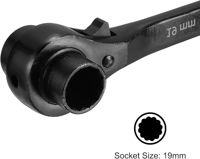 uxcell 19 x 22mm 12-Point Scaffold Podger Ratchet Spanner Ratcheting Socket Wrench Tool (Black) 2pcs