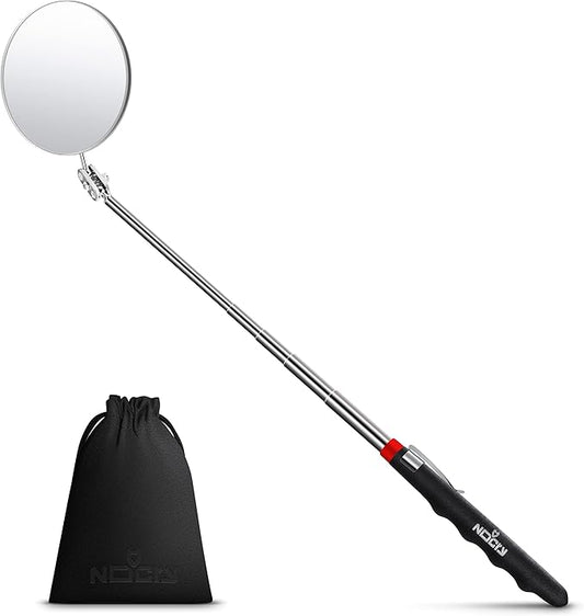 NoCry Heavy Duty Telescoping Inspection Mirror ??3.23 Inch Round Mirror on a Stick; 2-in-1 Storage Pouch; Extendable Mirror up to 30in; Non-Slip Handle; 360째 Inspection Mirror Telescoping Swivel Head