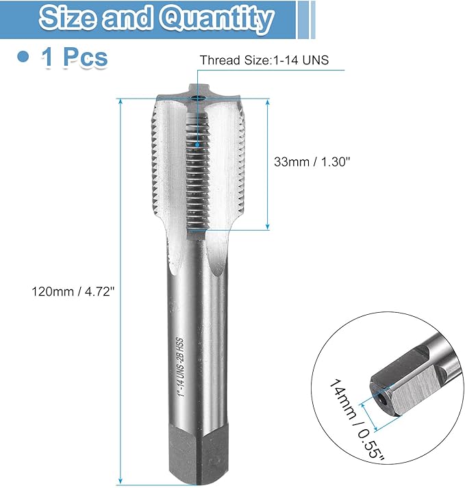 uxcell Hand Bottom Tap 1-14 UNS 2B Thread Bottoming Style Threading Taps High Speed Steel HSS6542 Straight Flutes Screw Tapping Tool