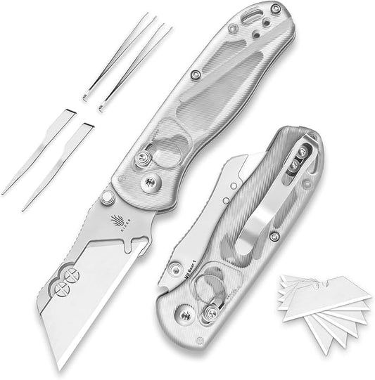 Kizer Uti Bear(New Dual-screw Version) Folding Utility Knife, Clutch Lock Box Cutter EDC Pocket knife with 5PCS Razor Blades, Pocket Knives with Pocket Clip for Men Women V3619JA5