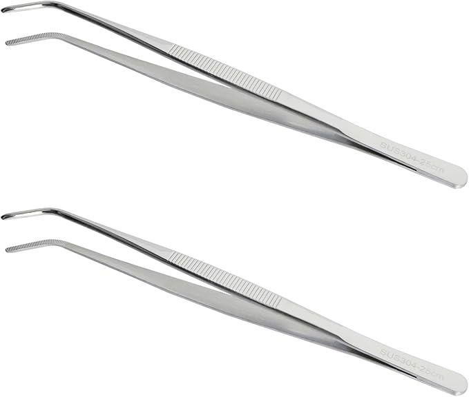 Aoje-Link 304 Stainless Steel Tweezers with Curved Serrated Tip Sewing Machine Electronic Repair Tweezers Pliers Multi-Purpose Tweezers Tool Pliers Silver 2pcs