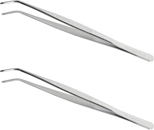Aoje-Link 304 Stainless Steel Tweezers with Curved Serrated Tip Sewing Machine Electronic Repair Tweezers Pliers Multi-Purpose Tweezers Tool Pliers Silver 2pcs