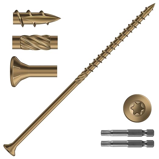 #14 x 7 Inch Deck Screws (172Pcs) 8lb. Carbon Steel, Yellow, Flat Head, Rust Resistant epoxy Coated, with T30 Star Bit