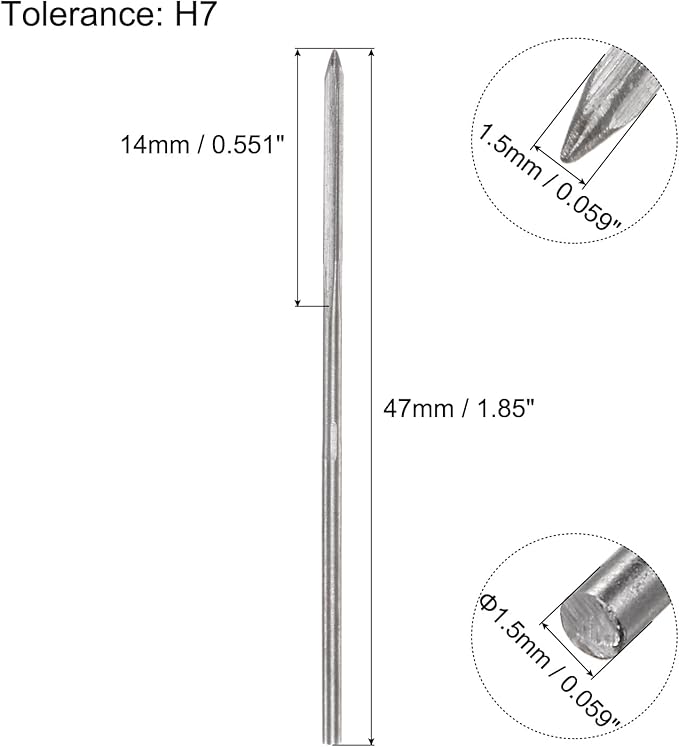 uxcell Chucking Reamers, 1.5mm H7 Metric Machine Reamer Drill Bit for Metal Wood Hole Reaming, Straight Flute High Speed Steel Tool