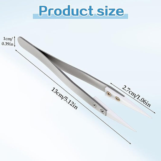 Pointed Ceramic Tweezers, Stainless Steel Precision Pointed Ceramic Tweezers Non-Conductive Anti Static High Temperature Resistant Fine Point Tweezer for Electronic Repair, DIY Crafting Hobby Tools