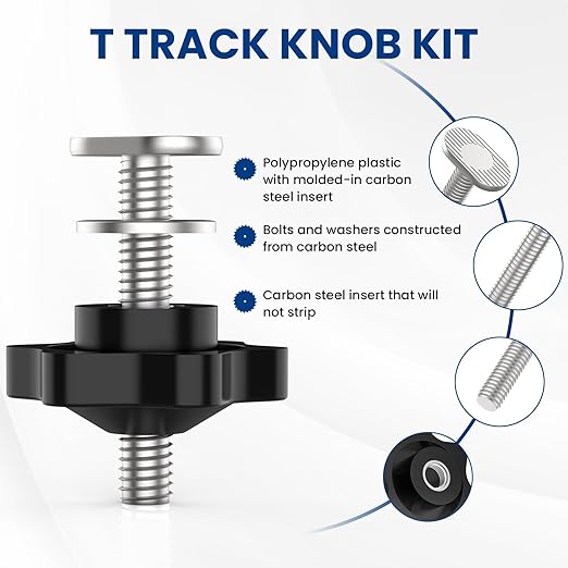 10 Sets of 1/4"-20 T Track Knob Kit, Star Knobs Kit Include 1/4-20 Threaded Bolts with Washers and Star Knobs, T Track Accessories for Woodworking Jigs and Fixtures