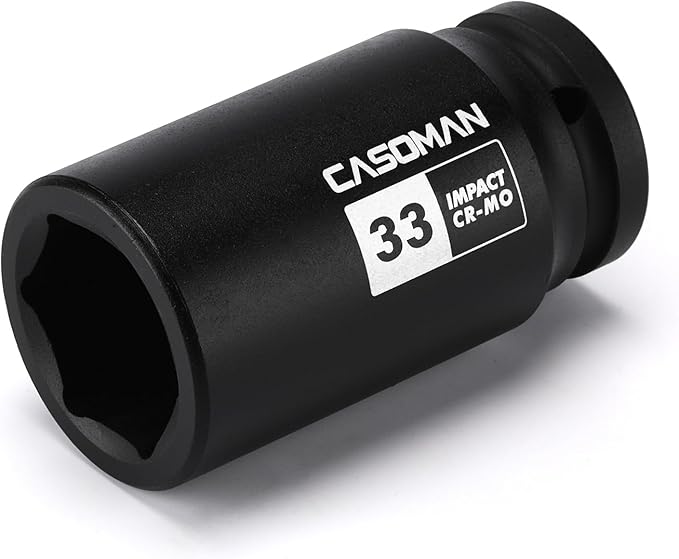 CASOMAN 3/4" Drive 33 mm Axle Nut Impact Socket, CR-MO, 6 Point Deep Impact Socket (33MM) for Easy Removal of Axle Shaft Nuts