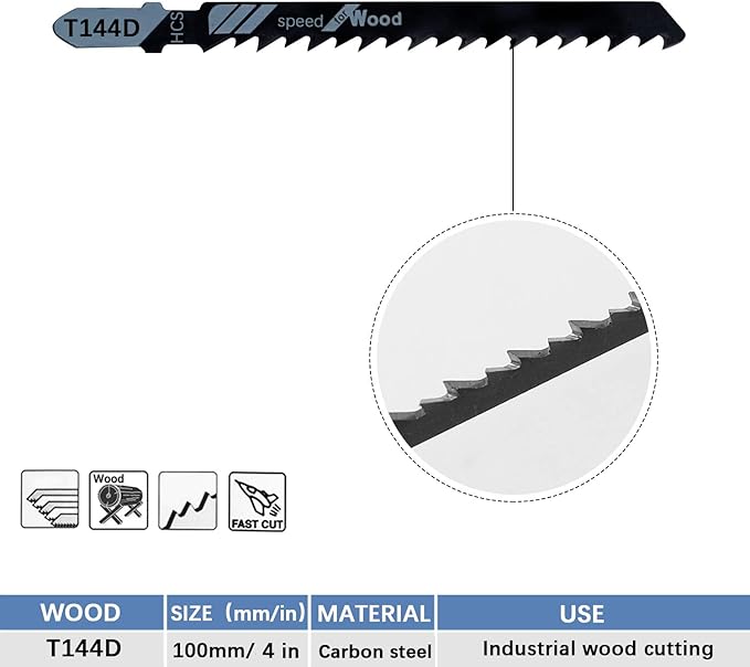 TAROSE 20-Piece T144D 4 Inch 6 TPI Assorted T-Shank Jig Saw Blades Set for Speed Cutting Wood