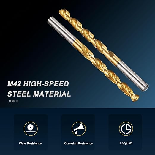 PATIKIL 8.5mm Drill Bit, M42 8% Cobalt High-Speed Steel Jobber Straight Shank 135° Titanium Nitride (TiN) Coated for Hard Metal Stainless Steel - 4 Pack
