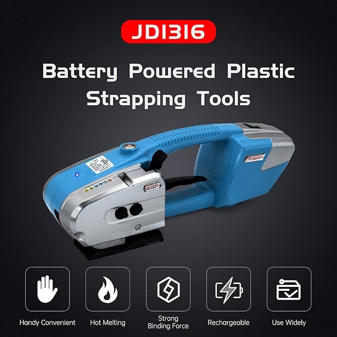 Electric Strapping Machine for 1/2-5/8 Inch Wide PP/PET Strap - Automatic Tool With 4000mAh Two Battery Hot Melting Box Pallet Packaging Baler Powered Banding Tools