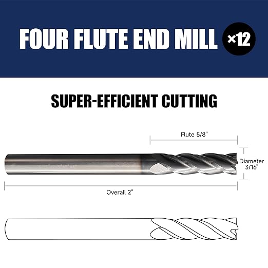 6 Pcs 3/16" Carbide Square End Mill, 4 -Flute TIALN Coated CNC Mill Bits for Steel, End Mills for Precision Milling Tasks