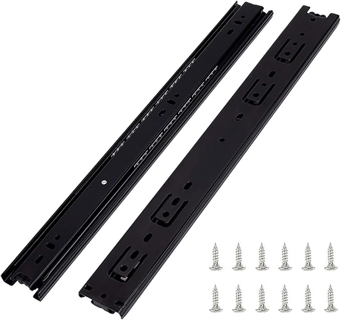 6 Pairs of 12 Inch Hardware 3-Section Full Extension Ball Bearing Side Mount Black Drawer Slides,100 LB Capacity Drawer Slide