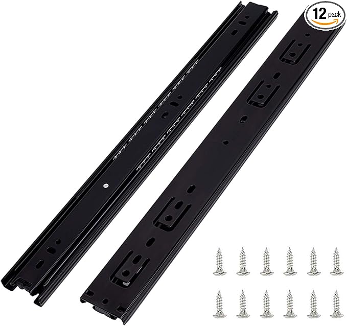 6 Pairs of 22 Inch Hardware 3-Section Full Extension Ball Bearing Side Mount Black Drawer Slides,100 LB Capacity Drawer Slide