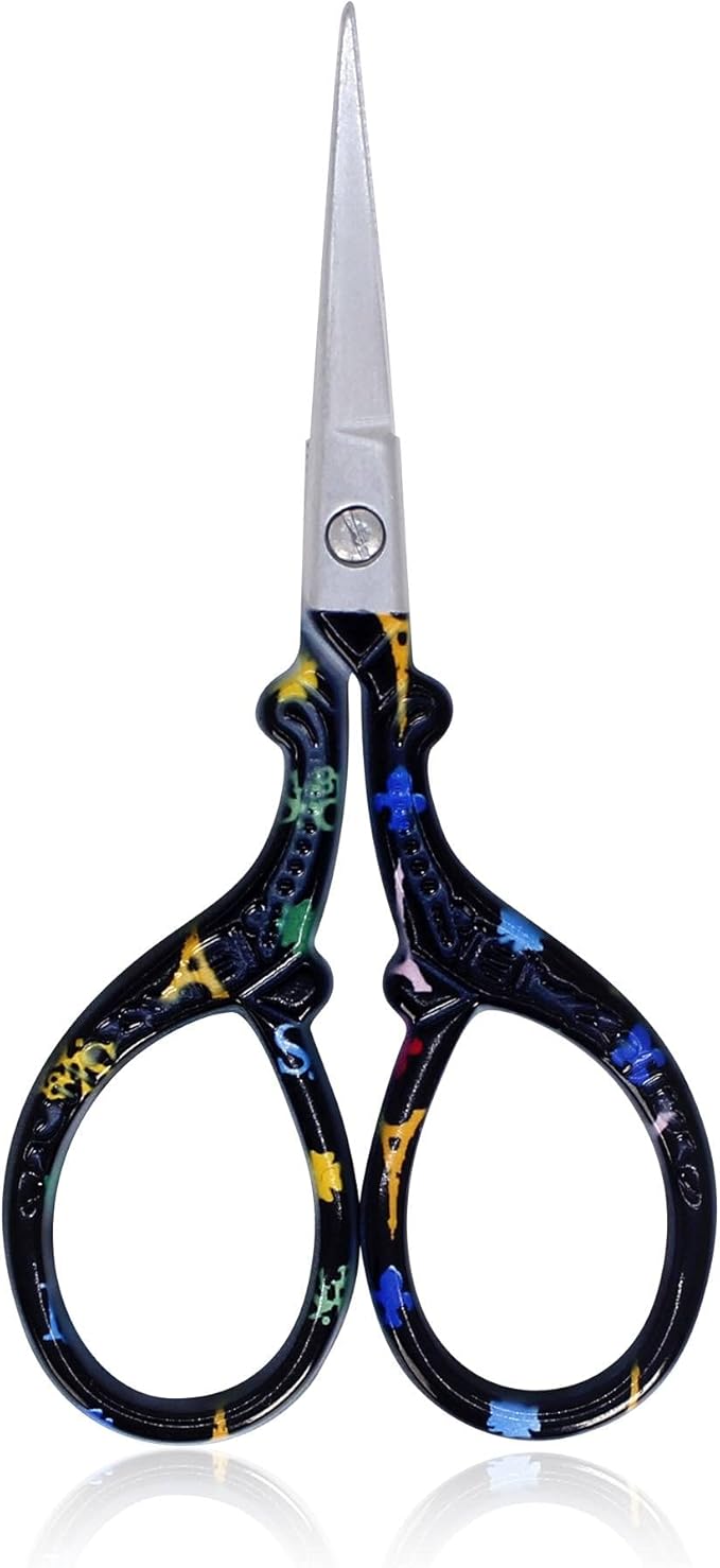 BIHRTC 3.6 Inch Small Craft Scissors - Straight, Sharp Stainless Steel Scissors for Embroidery, Needlework, Office, Craft, Household, Needlepoint - Black Tower