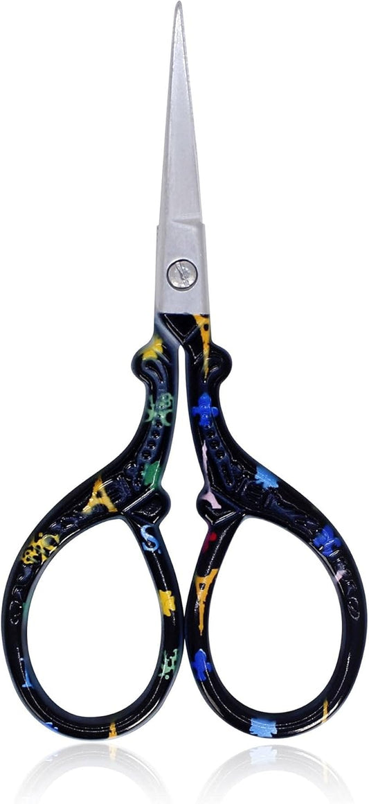 BIHRTC 3.6 Inch Small Craft Scissors - Straight, Sharp Stainless Steel Scissors for Embroidery, Needlework, Office, Craft, Household, Needlepoint - Black Tower