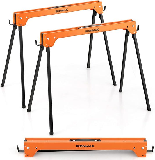 Goplus Saw Horses 2 Pack, 1322 LBS Portable Folding Saw Horses w/ Easy Open Legs, Lightweight Work Horse w/ 2 x 4 Brackets, Heavy-Duty Convertible Work bench for Garage Workshop, Woodworking Projects