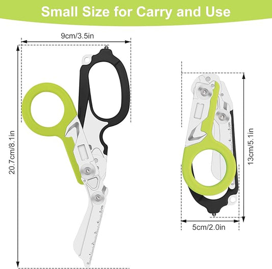 6 in 1 Multifunctional Combination Tool, Folding Retractable Emergency Shears, Outdoor Camping Tools, Seat Belt Cutter, Oxygen Cylinder Wrench, Complimentary Adjustable Wrench (dark green)
