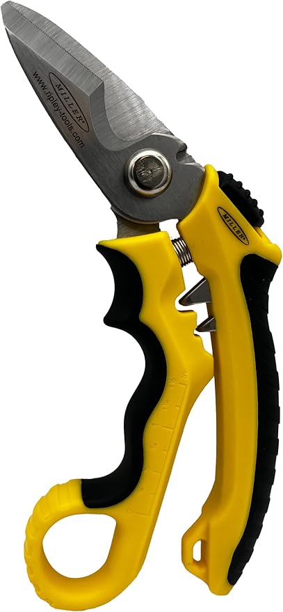 Miller Multi-Purpose KS-3 Angle-Head Fiber Optic Kevlar Scissors, Crimper, and Cable Cutter For Electricians, Technicians, and Linemen