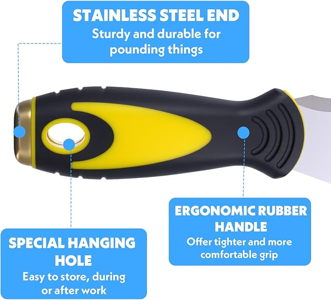 4 Pack Paint Scraper, Multi Use Paint Tools Putty Knife 10 in 1, Paints Scraper Tools for Painting, Metal Scrapers with Hammer End, Taping Knife, Spackle Tool