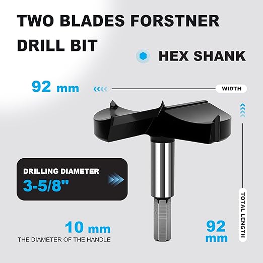 3-5/8 Inch Forstner Drill Bit Carbide Tipped,Woodworking Hinge Cutter for Precise Flat Bottom Holes in Hard Wood,Plywood,Plastic - Professional Grade