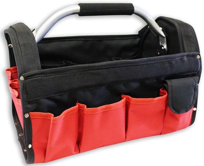 RAVEN 16" Red & Black Tool Carry-All | Premium Canvas with Multi-Pockets | Metal Handle & Rubber Feet | 16" x 7.5" x 10.25" | Best for Tools, Crafts & Supplies