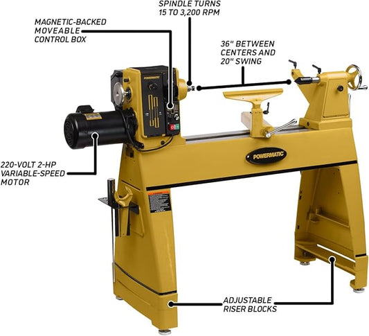 Powermatic 20" x 35" Woodworking Lathe, 2 HP, 220V 1Ph (Model 3520C)
