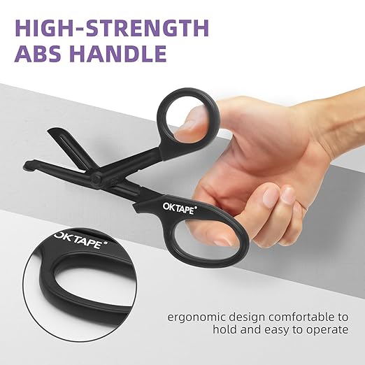 OK TAPE Shears - Bandage Scissors竊똌edical Scissors, EMT Trauma Shears, Non-Stick Scissors, First Aid Outdoor Stainless Steel Teflon, Black Handle and Black Coated Blades, 1 Packs