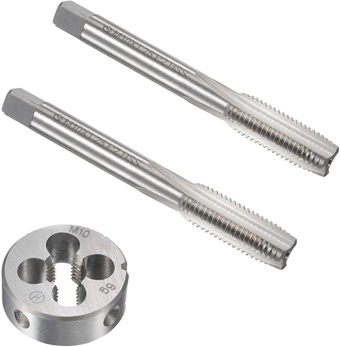 Mactoom 10mm x 1.25 HSS Metric Tap and Die Set Right Hand Thread,Tapping DIY Tool 3pcs (M10 x 1.25mm)