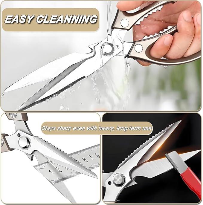 Kitchen Scissors, Heavy Duty Sharp Shears and Scissor Sharpener Set, All Purpose Kitchen Accessories Cooking Shears for Meat, Food, Chicken Bones, Turkey, Vegetables
