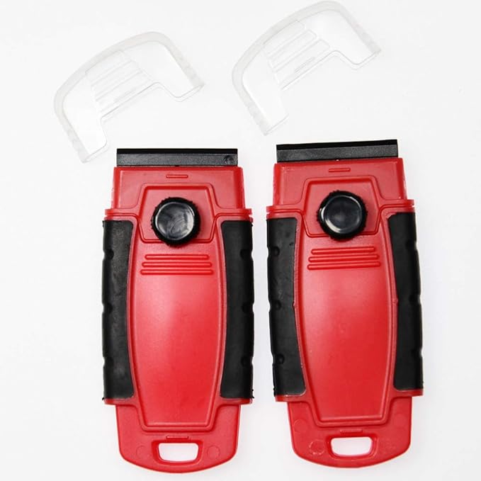 Plastic Razor Blade Scraper Hand Held Window Vinyl Tint Scraper with Protective Cover Razor Blade Red Scraper,10 Metal Razor Blades 10 Black Plastic Scraper Blades Removal Scraping Tool Kit
