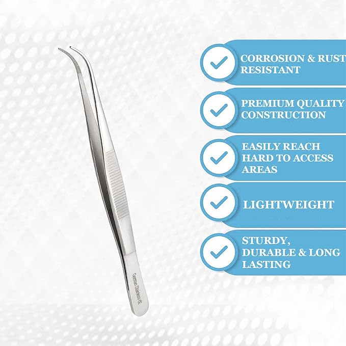 Lab Tweezers High Precision Forceps, Fine Strong Curved Point Tweezers, Stainless Steel (5.5 Inch)