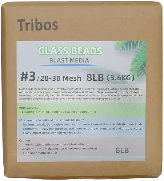 Glass Bead Media for Sandblasting ??8LB Non-Silica Reusable Blasting Abrasive for Rust Removal & Surface Finishing ??Multiple Mesh Options (# 3 (20~30Mesh))