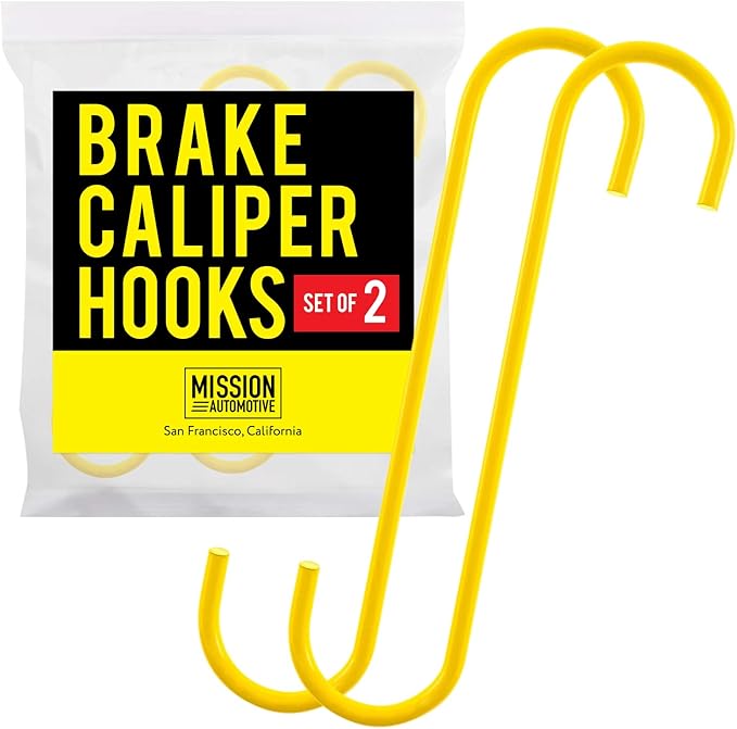 Mission Automotive Heavy-Duty Steel Brake Caliper Hangers - Durable 1/4 in Steel - Yellow, 8.4 in Depth - Powder-Coated & Caliper Hooks - Quick Brake Servicing & Automotive Hooks