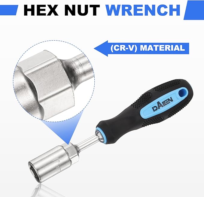 HARFINGTON Metric Nut Driver 17mm/18mm/19mm CR-V Non-Magnetic Detachable Tip Hollow Shafts Hex Socket Screwdriver with Anti-Slip Handle for Automobile Repair Bit Driver, Blue/Black