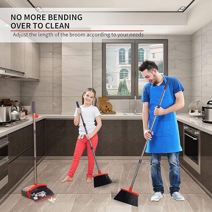 2-Pack is More economical竊똁rooms with Dustpan Combo Set竊?with 52" Long Handle, Dustpan Teeth with self-Cleaning Function, Indoor and Outdoor Sweeping, Perfect for Home Office